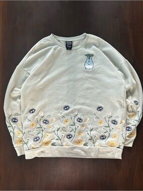 Her Universe Pale Green Crewneck Sweater with Yellow & White Floral Embroidery